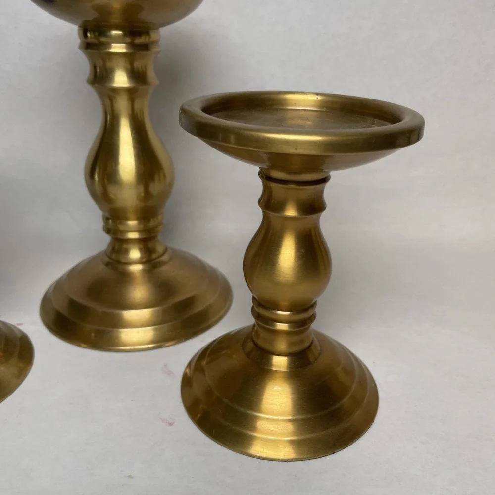 3 WORLD MARKET Brass Candle Stick Classic VINTAGE Holders Pillar Candle 4